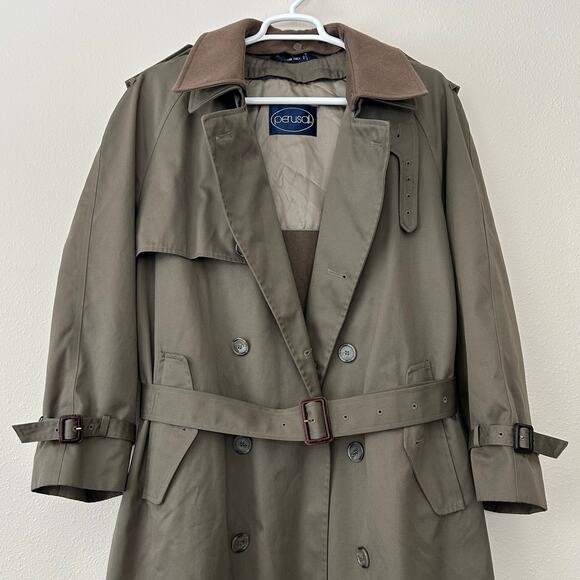 Vintage Perusal double Breasted Trench Coat zip Out wool Liner outdoor prep 44S - Picture 3 of 14